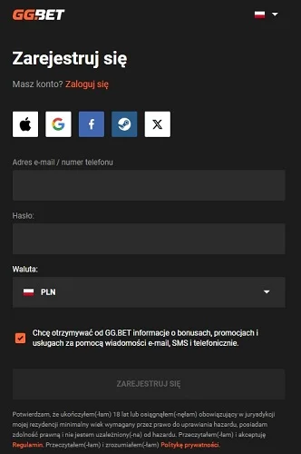 Rejestracja - ggbet casino