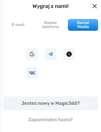 formularz logowania do Casino Magic365 trzecia opcja